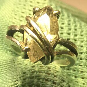 925 Sterling Silver Herkimer Quartz Bypass Ring Size 2 - Circa 1992 Artisan